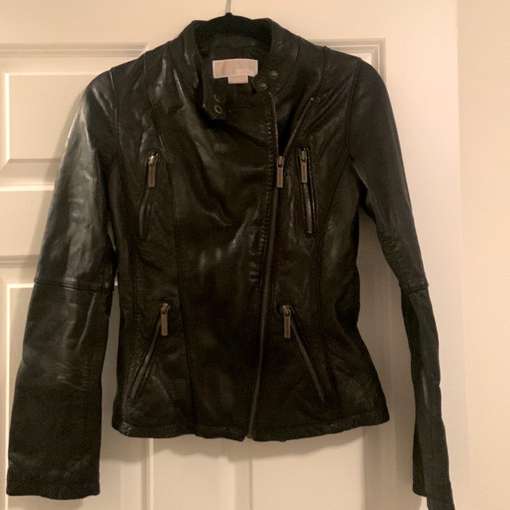 Michael Kors black leather moto jacket